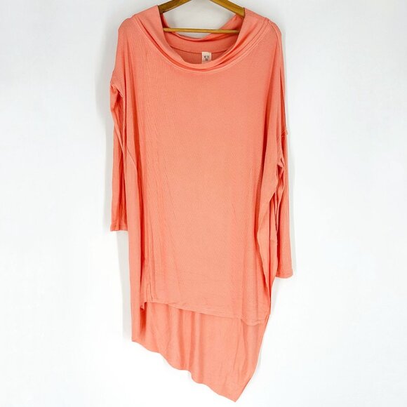 We The Free Grapevine Coral Asymmetric Long Sleeve Ribbed Stretchy Tunic Top M - Picture 4 of 12